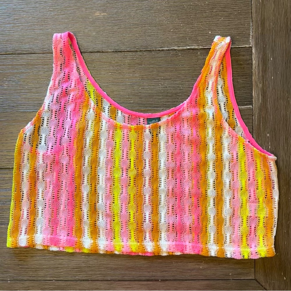 Women's Open Weave Crochet Cropped Cover Up Tank Top - Wild Fable - Size L